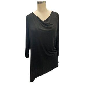 Chicos Travelers Black Draped 3/4 Sleeve Tunic Size 3 Wrinkle Free Easy Travel